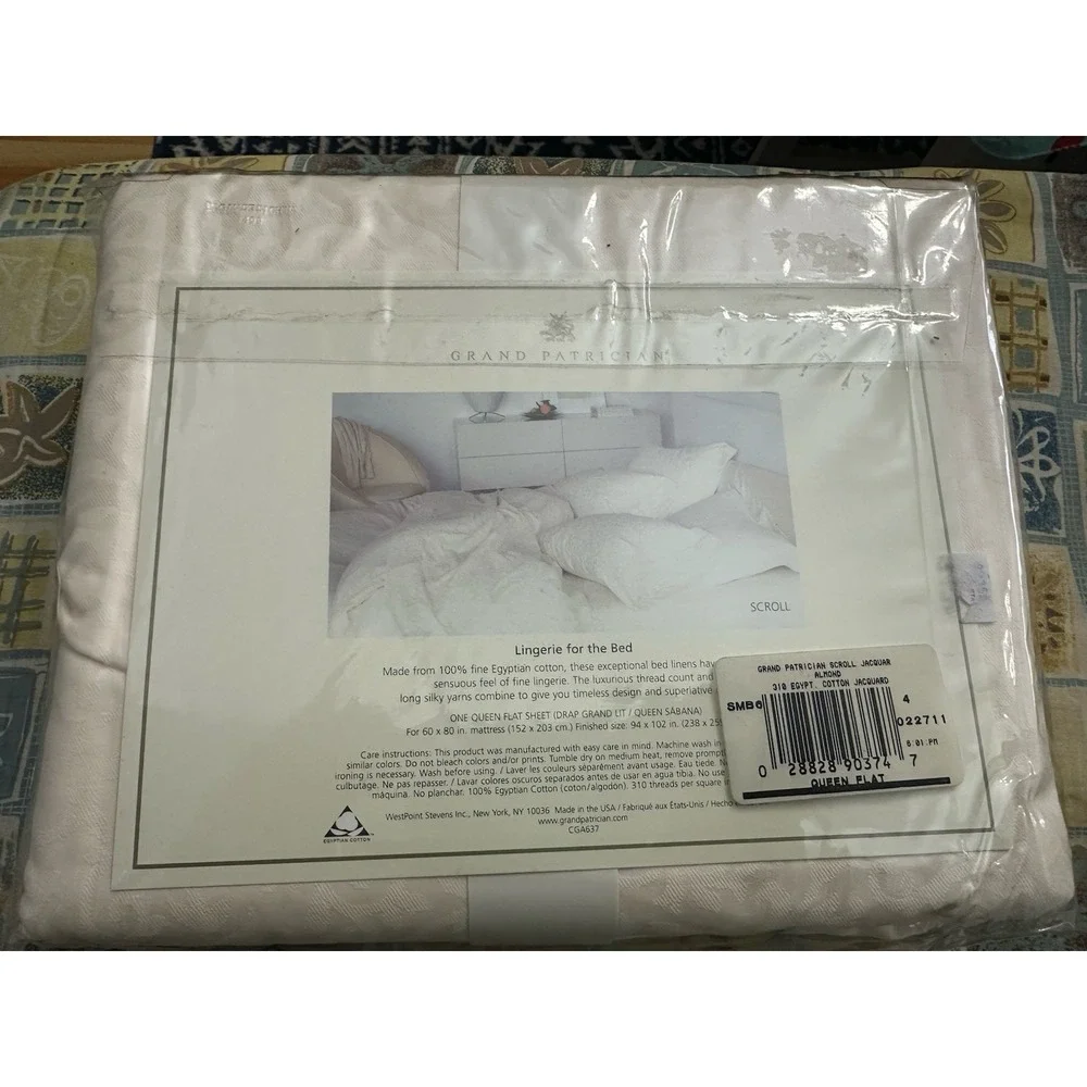 Grand patrician Egyptian Cotton  310 Thread Ct USA Vintage queen flat sheet